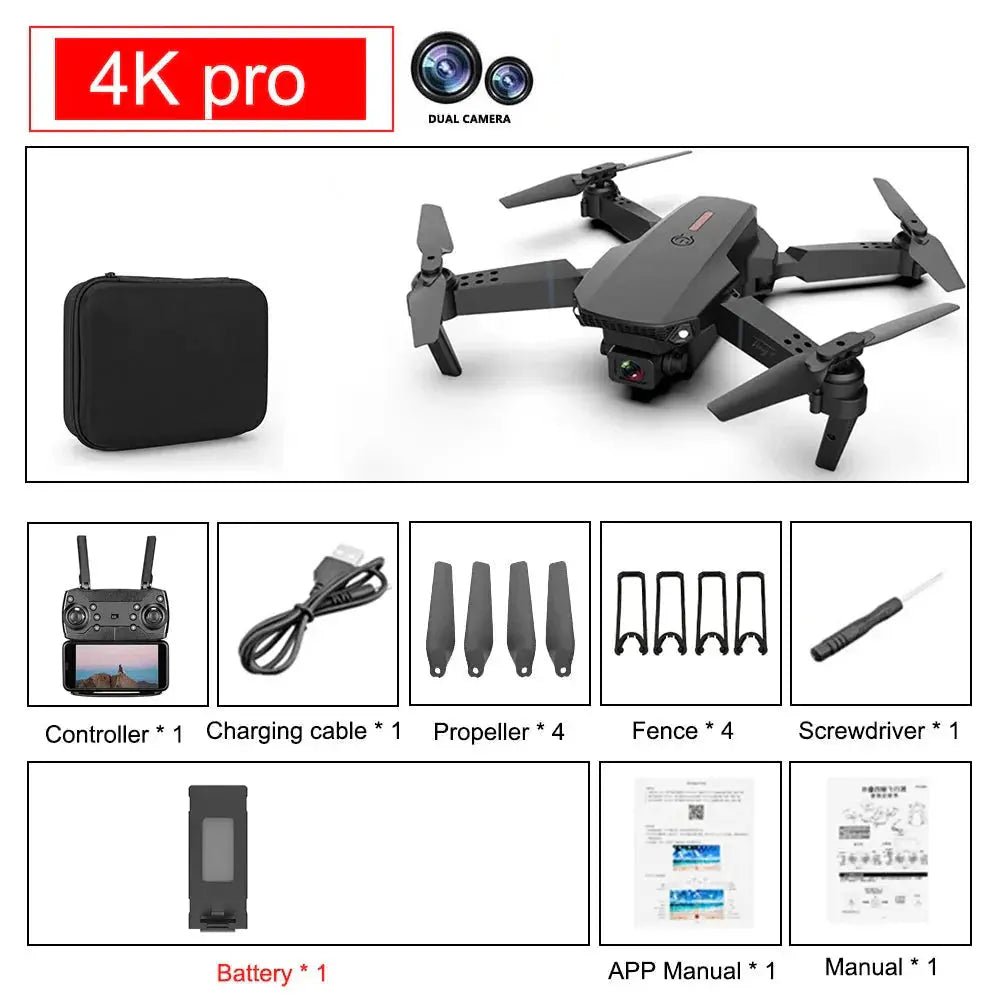E88 Pro Foldable Quadcopter Drone - WIFI FPV, HD 4K Camera, Altitude Hold - Crazy_GadgetE88 Pro Foldable Quadcopter Drone - WIFI FPV, HD 4K Camera, Altitude HoldCrazy_Gadget